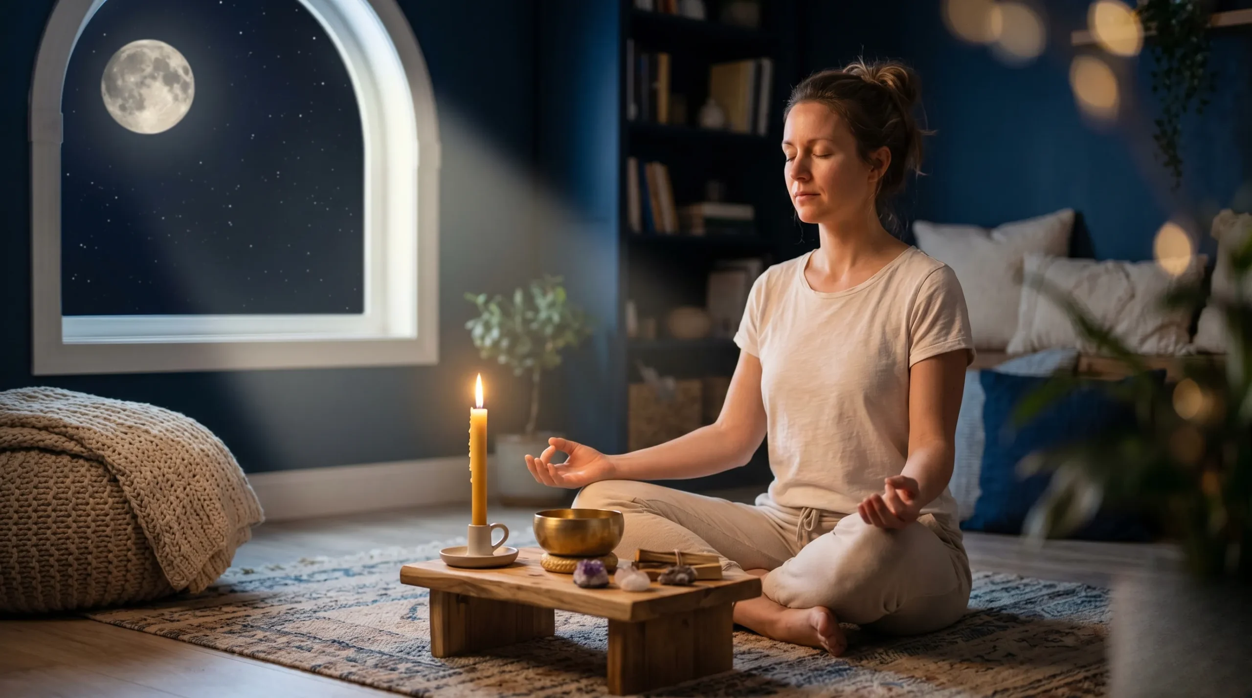 Une bougie allumée dans une pièce calme pour illustrer la signification spirituelle de 20h02.