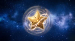 Étoile dorée symbolisant Chiron et la guérison de l'âme dans un ciel nocturne.