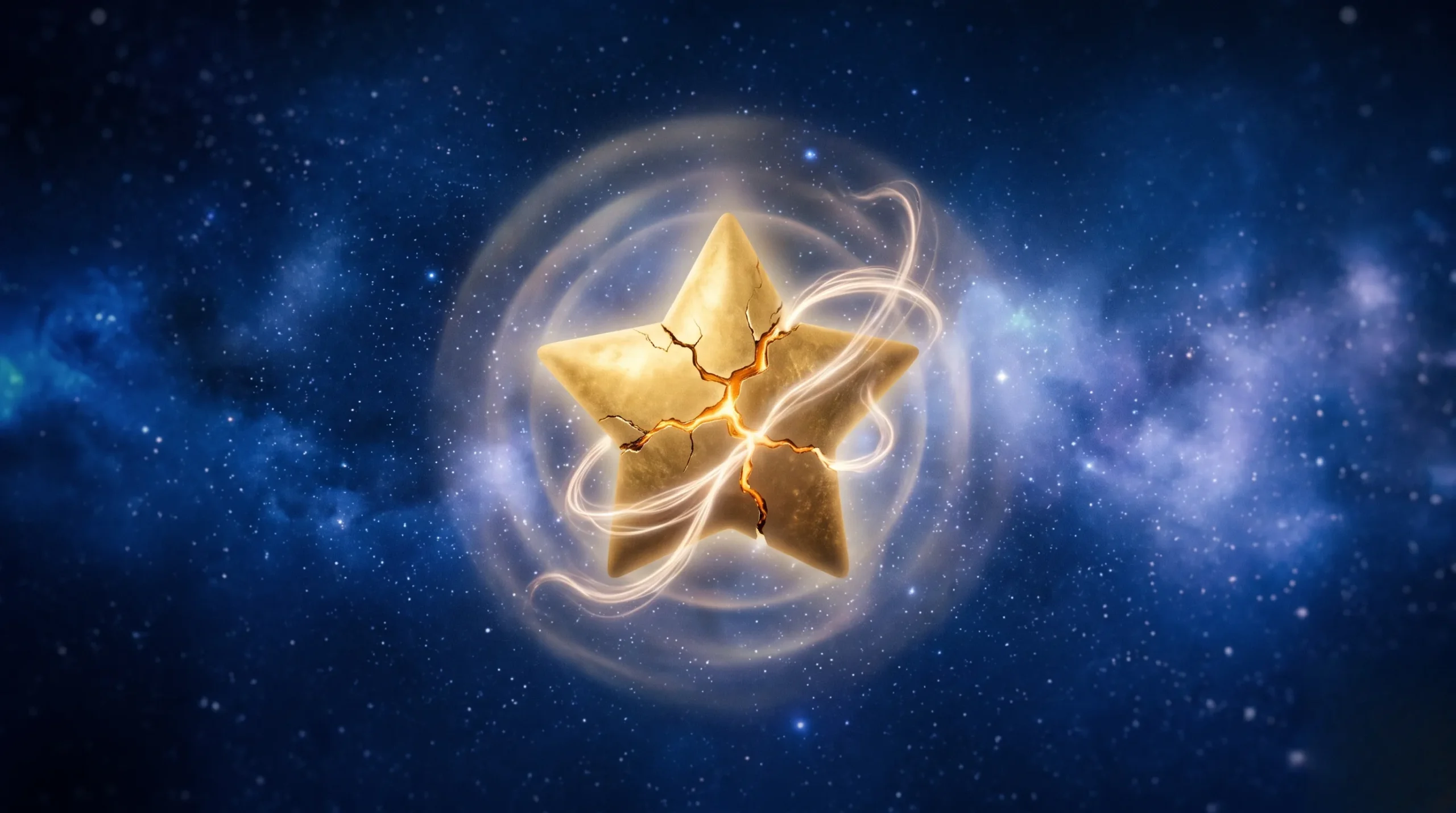 Étoile dorée symbolisant Chiron et la guérison de l'âme dans un ciel nocturne.