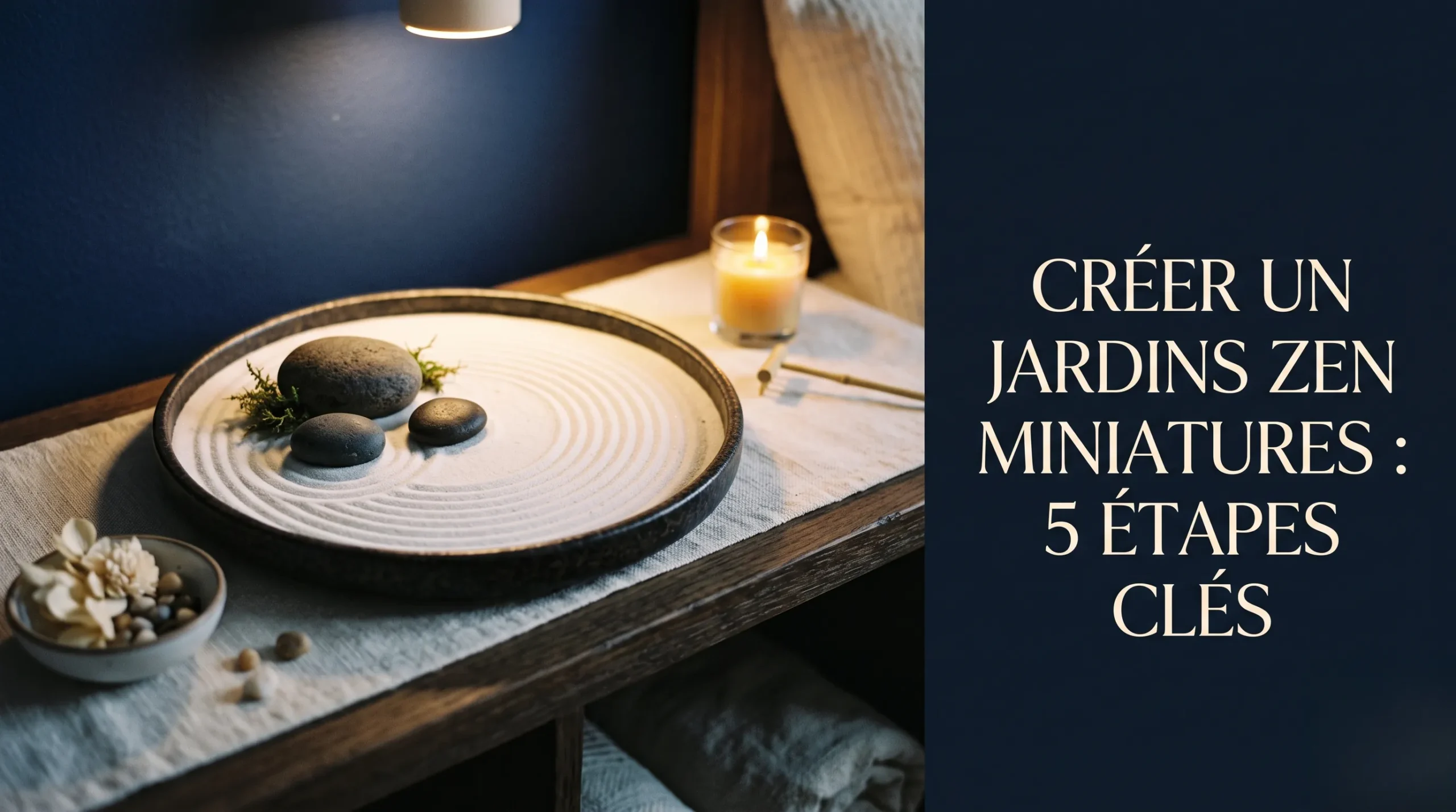 Un petit jardin zen miniature avec du sable blanc et des pierres pour cultiver la sérénité