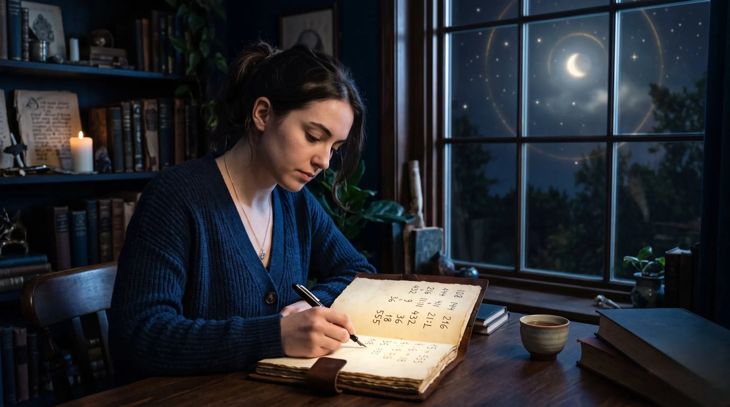 Carnet de notes posé près d'une fenêtre éclairée par la lune, idéal pour décoder les messages chiffrés.