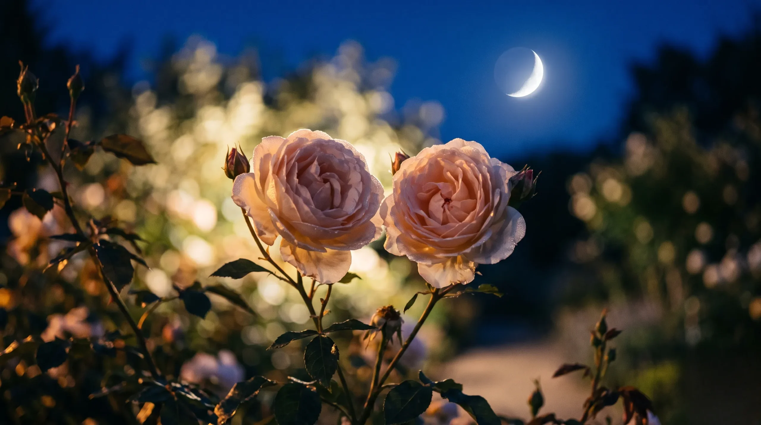 Fleurs sous un croissant de lune illustrant la croissance relationnelle dans le cadre de l'hexagramme 54. Hexagramme 54
