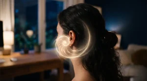 Spiral d'énergie dorée symbolisant le message spirituel reçu lors d'un sifflement d'oreille gauche.