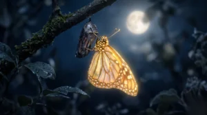 Papillon doré symbolisant la transformation spirituelle et le renouveau.