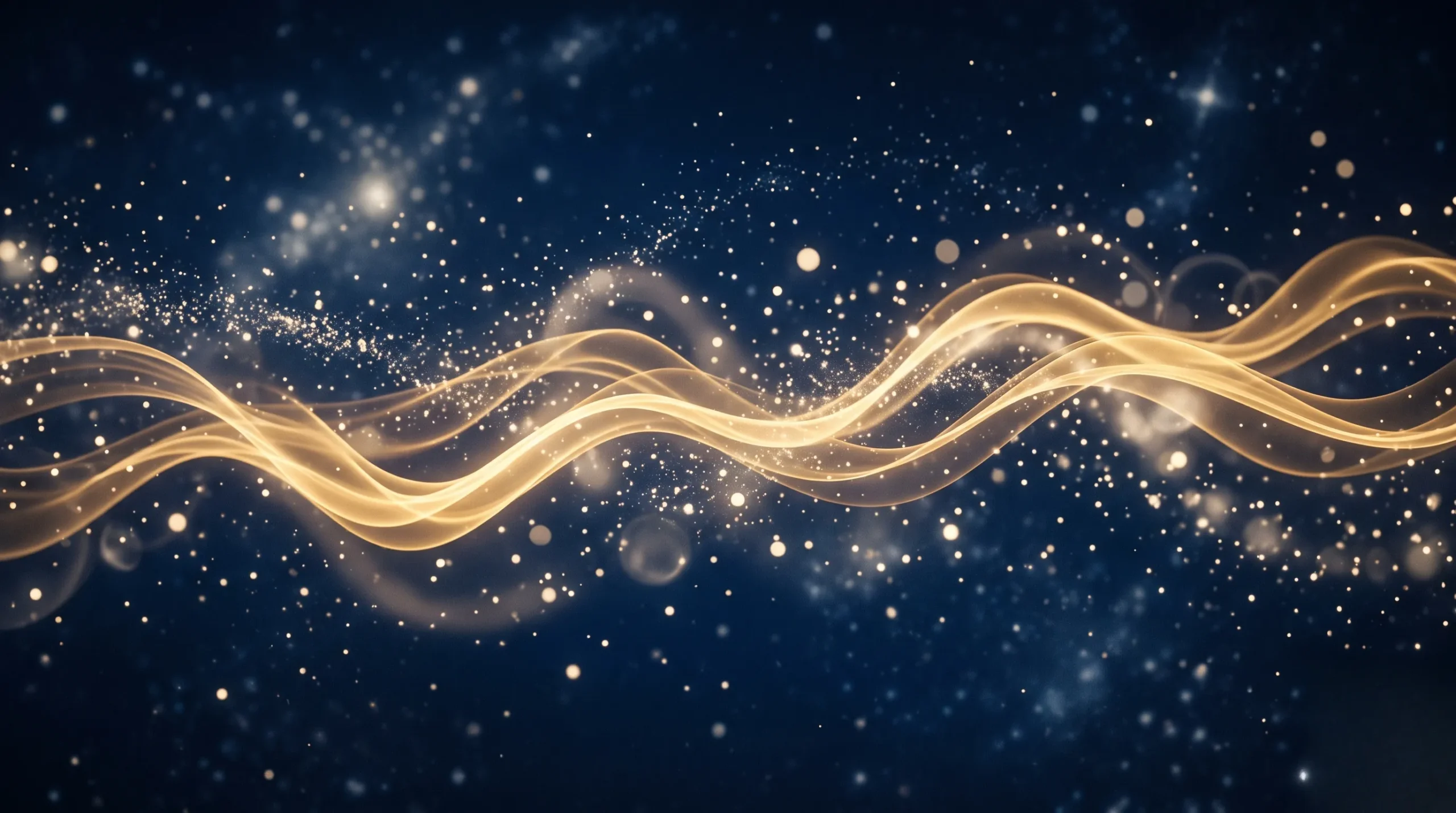Ondes sonores dorées dans un espace nocturne illustrant les messages spirituels de l'oreille gauche. Oreille gauche qui siffle