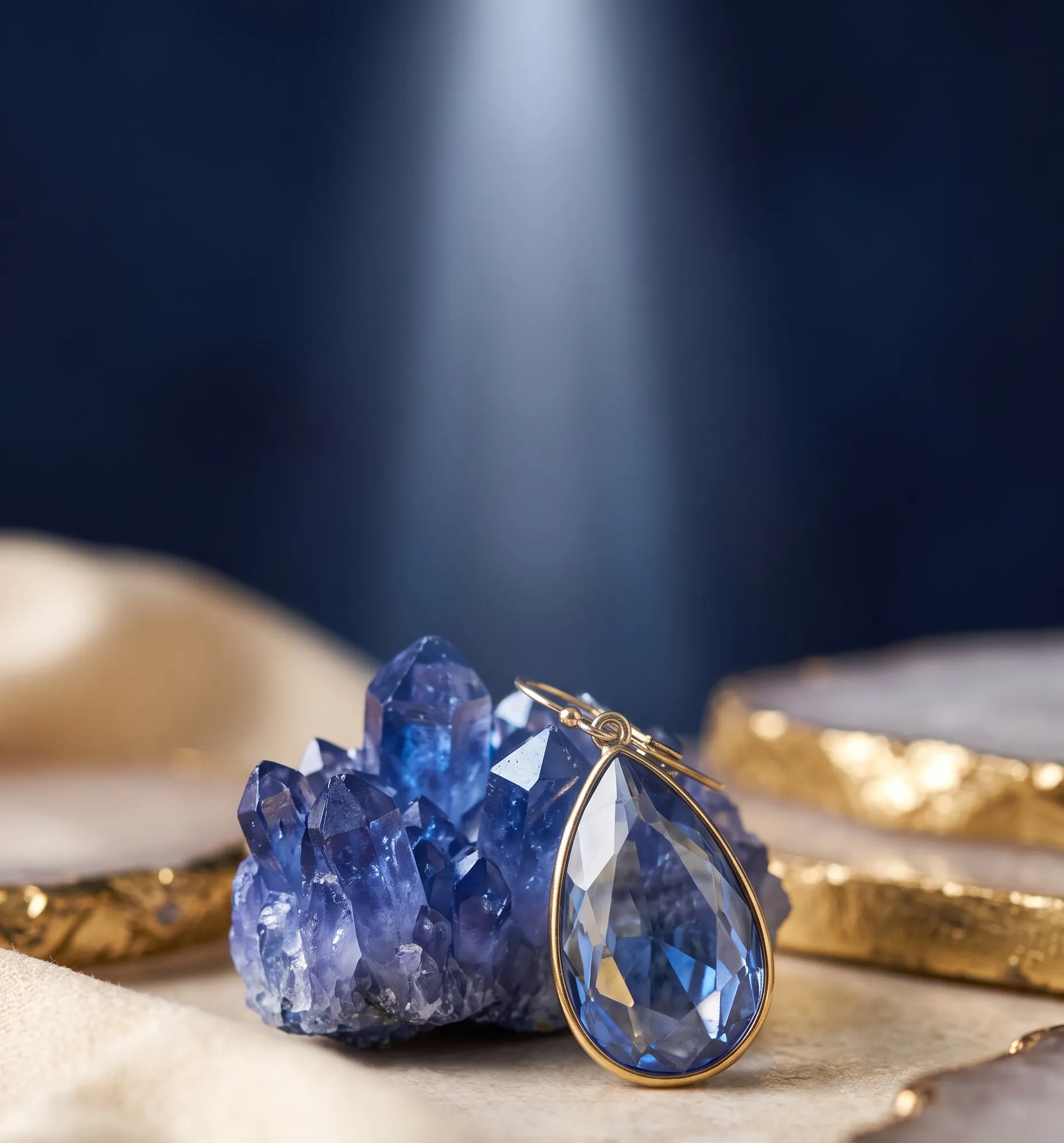 Boucle d'oreille en goutte associée à des cristaux pour l'harmonisation des chakras supérieurs