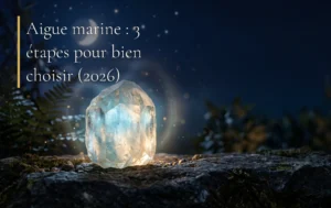 Un cristal d aigue marine translucide diffuse une lueur bleutée et mystique
