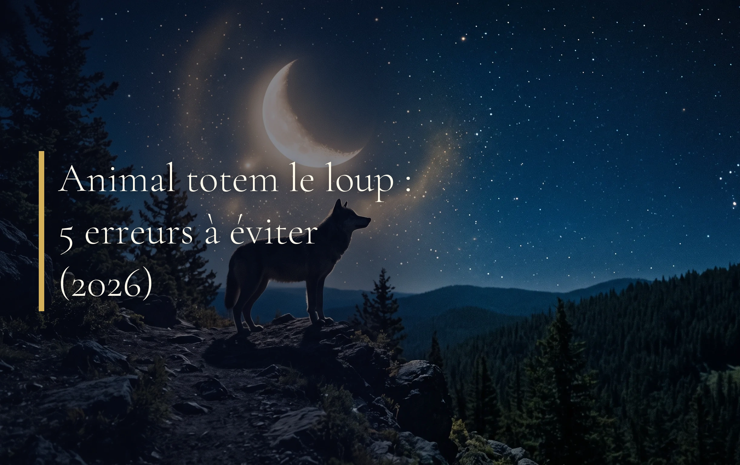 La silhouette mystique d'un loup contemplant une lune éclatante entourée de halos dorés
