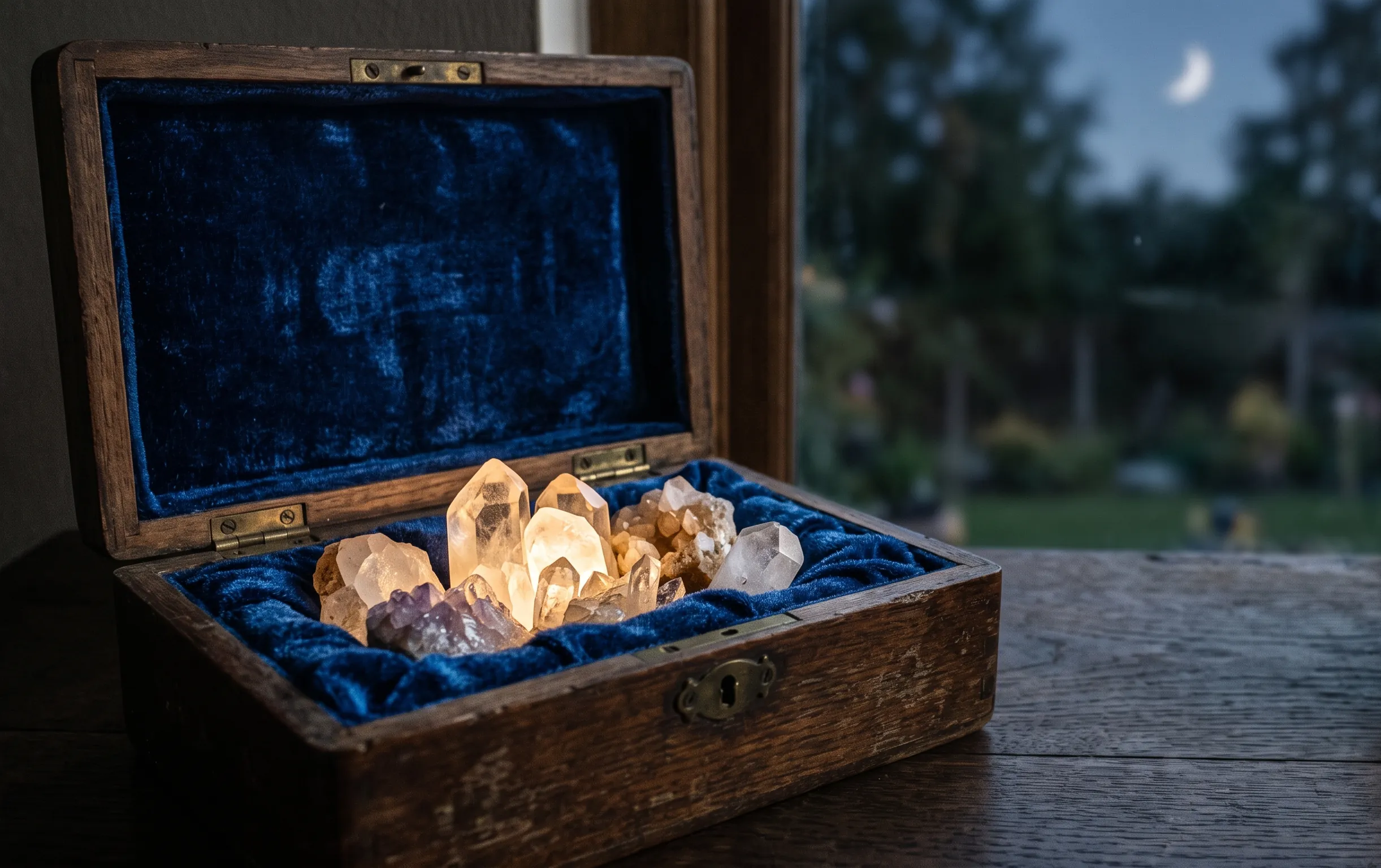 boite a bijoux : L intérieur d un coffret en velours protège des minéraux brillants