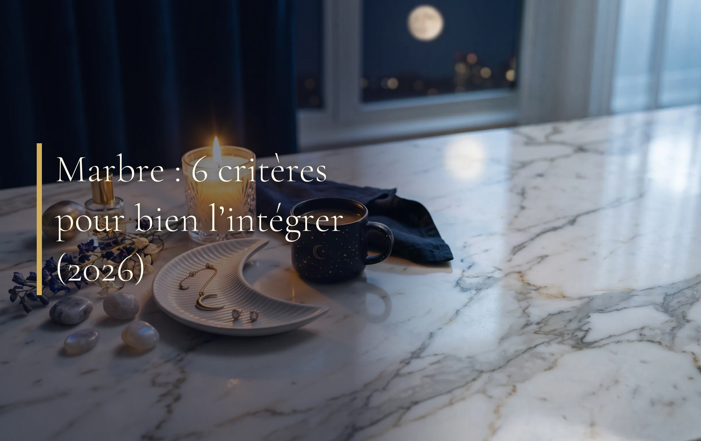 Une surface en marbre raffinée reflète la douce lumière d une nuit étoilée