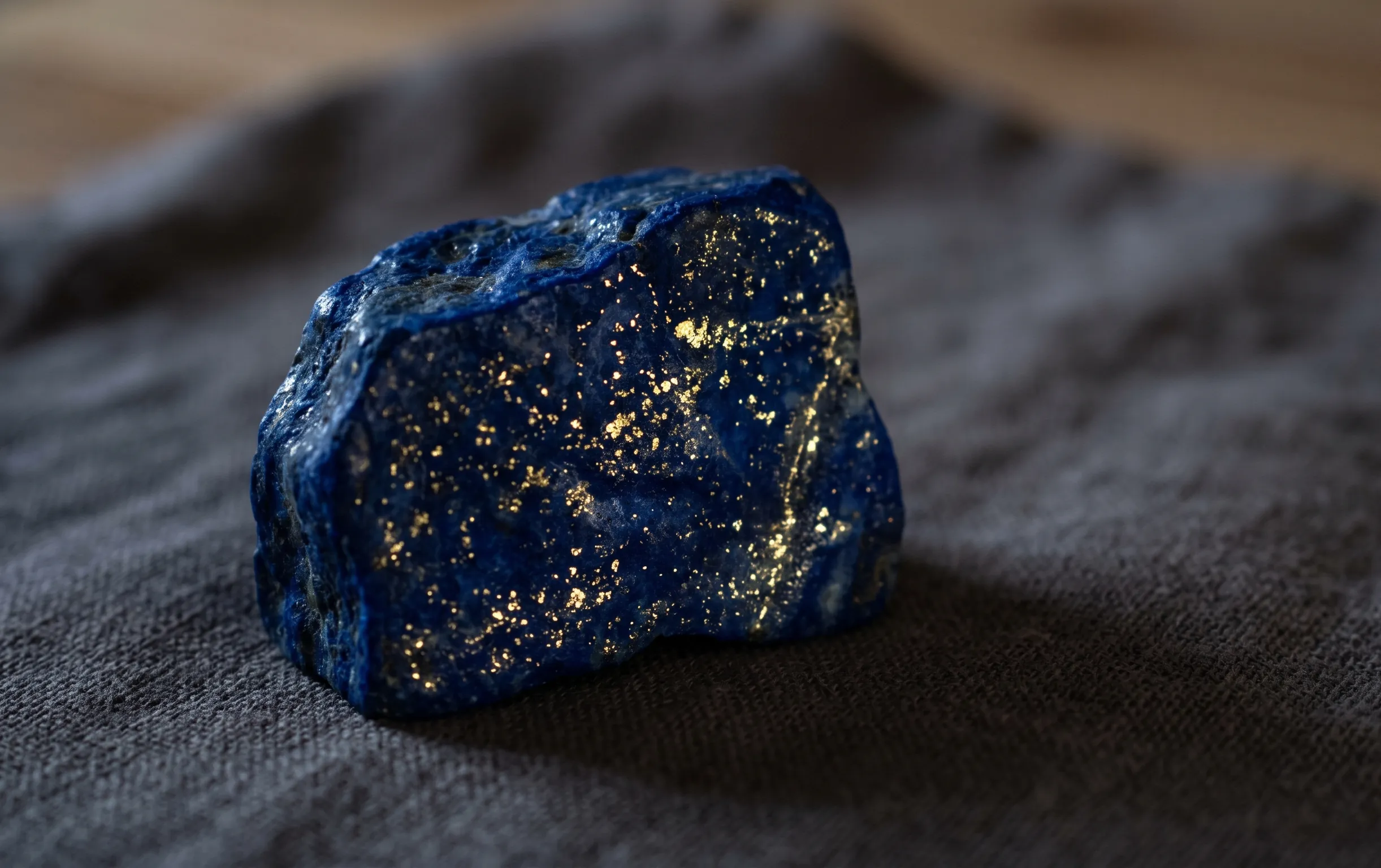 lapis lazuli : Les reflets dorés d un minéral bleu profond capturent la lumière de la lune