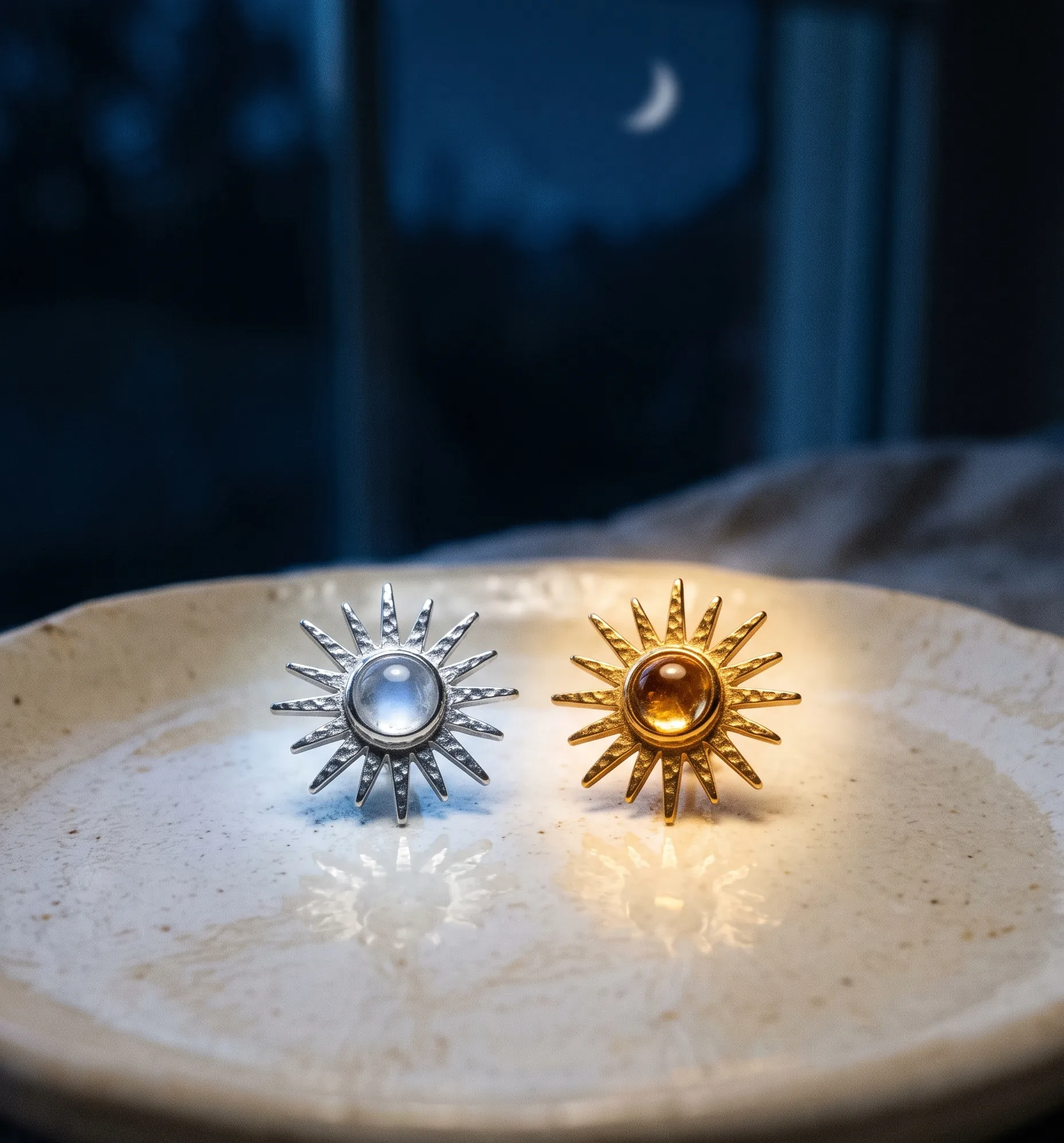 Comparaison visuelle entre un métal froid et un bijou solaire chaud pour illustrer l'erreur de choix.