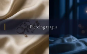 Un bijou délicat pour piercing tragus scintille doucement sur un tissu précieux