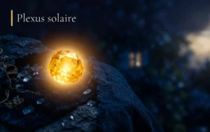 Une pierre dorée rayonne comme un soleil pour libérer les énergies du plexus solaire